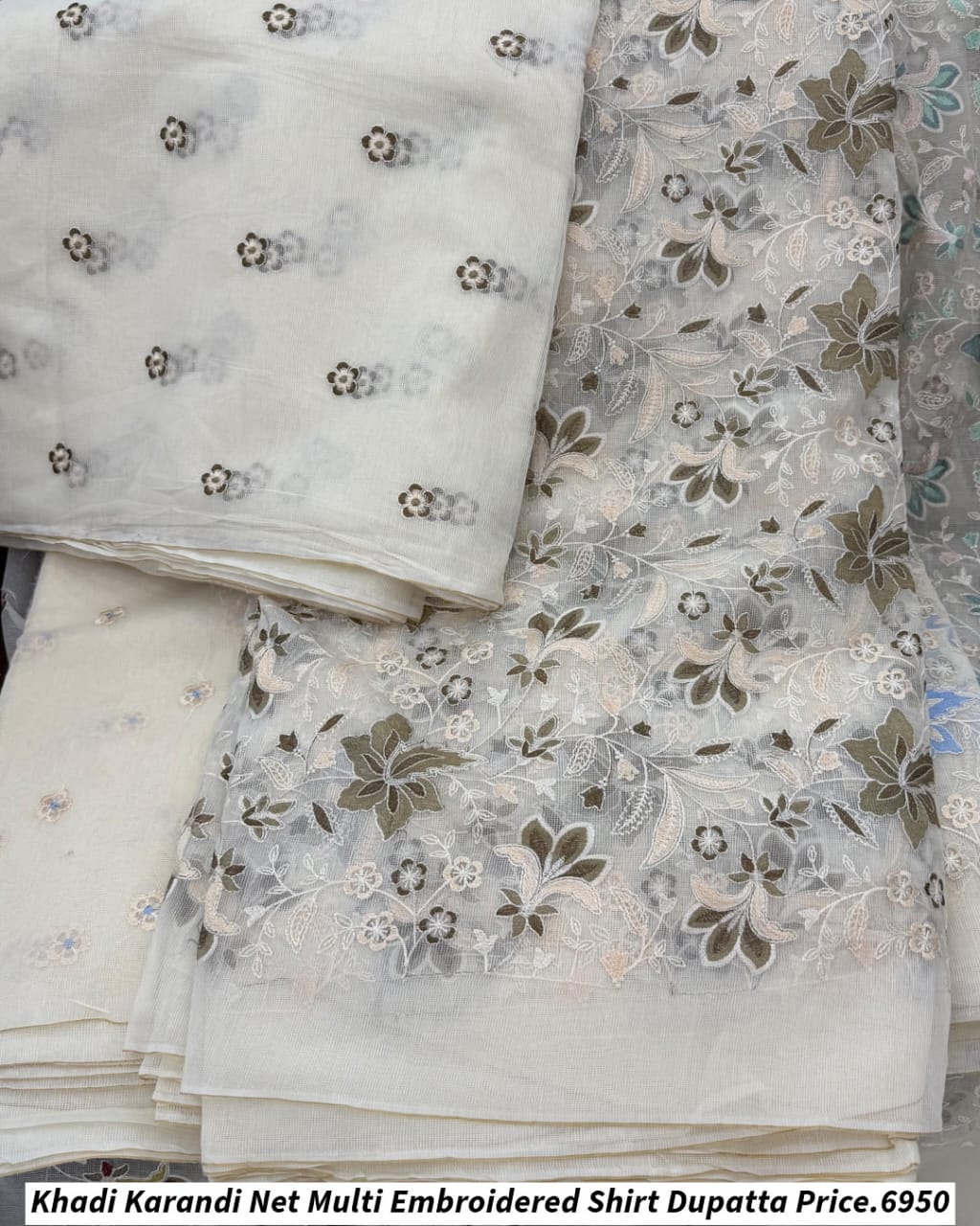 Khadi Karandi Net Multi Embroidered Shirt Dupatta